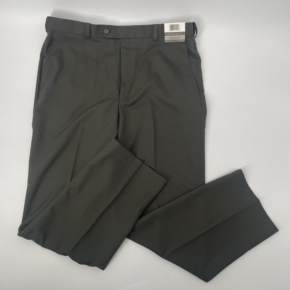 Architect Men Dress Pant 38x30‎ Wrinkle Free Classic Fit Extender Waistband Grey